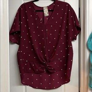 Front tie maroon blouse